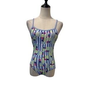Dolfins Uglies One Piece Women's Swimsuit Sz 10 Geometric Print Cross Back